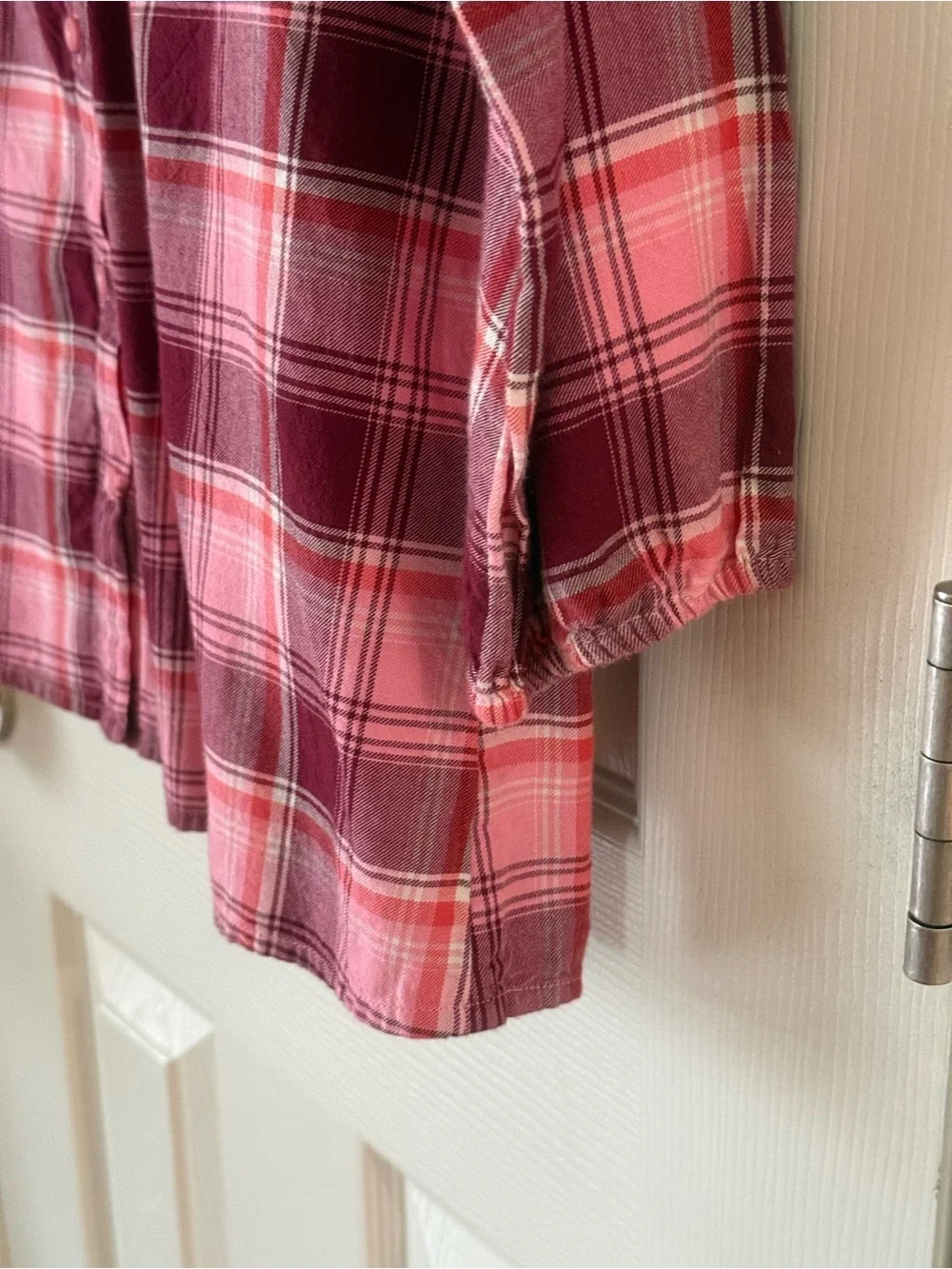 GAP Kids Pink and Burgundy Plaid Button-Up Top
